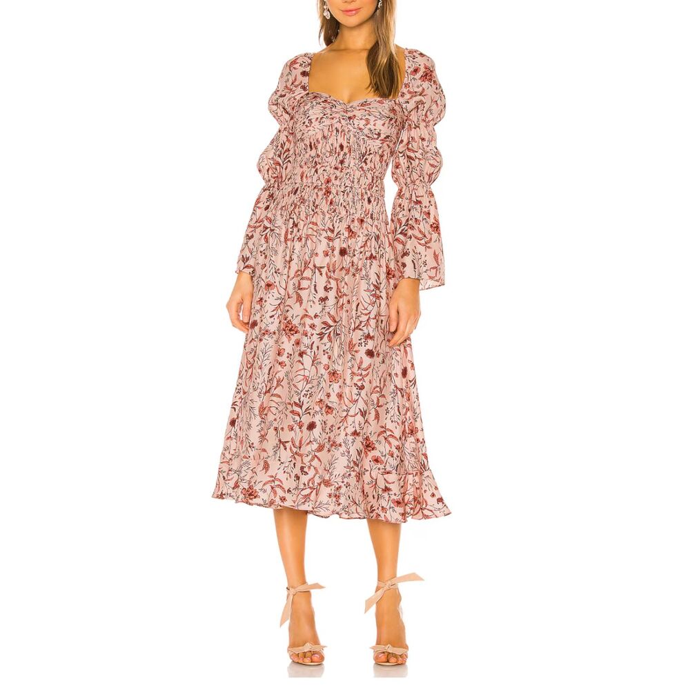 AMUR Filipa Silk Midi Dress Blush Wildflowers Size 2 New With Tags